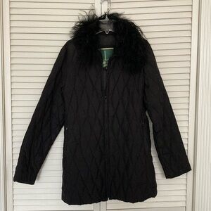 Larry Levine quilted down coat size S mongolian lamb collar real fur
